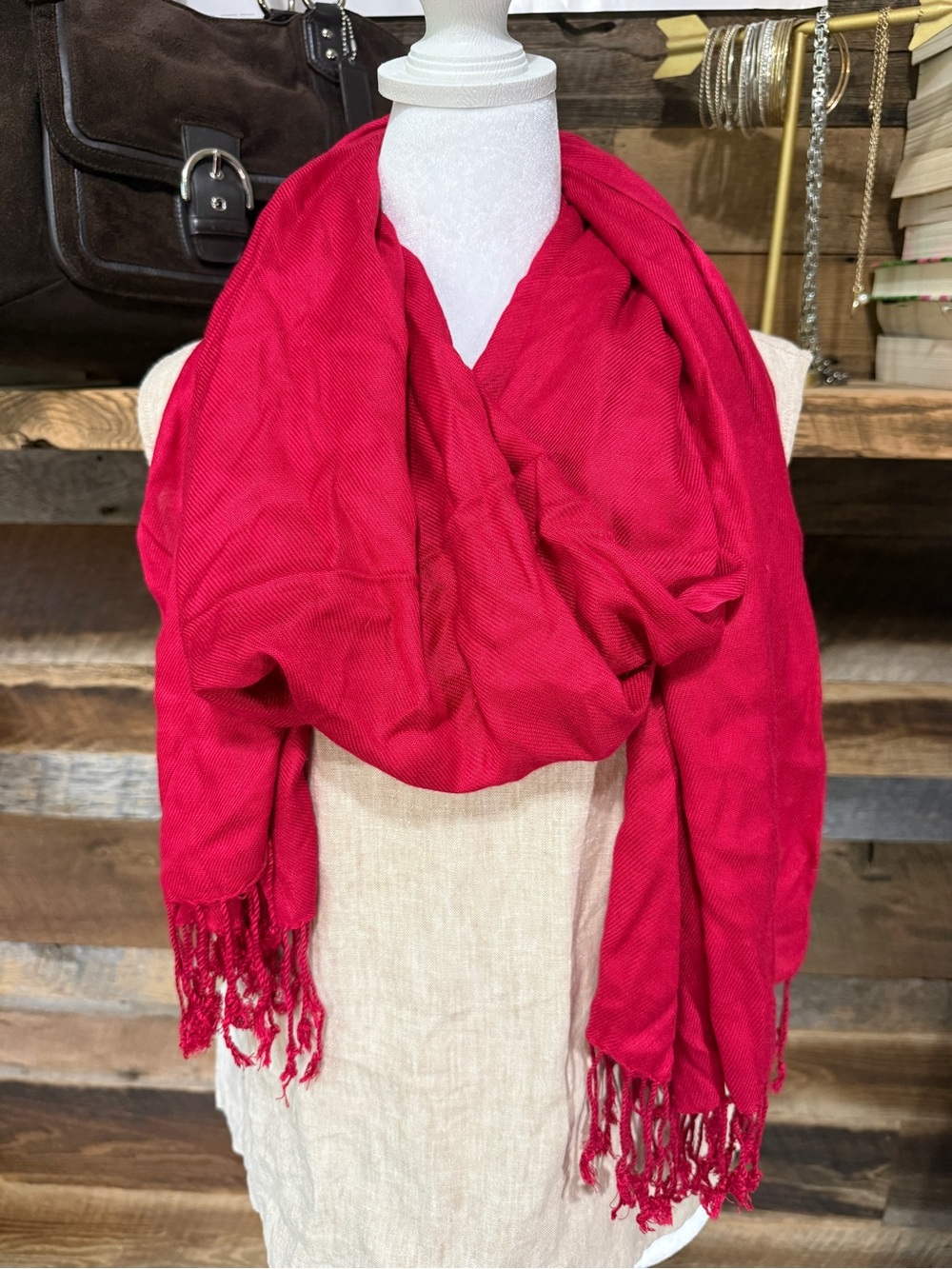Caslon Vibrant Red Fringe Scarf Wrap